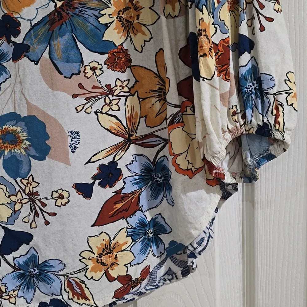 EUC-Floral Button-Up Blouse - Blue and Yellow - Picture 4 of 6
